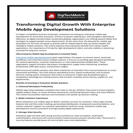 Transforming Digital Growth With Enterprise Mobile App Development Solutions