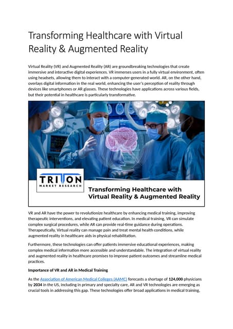 Transforming Healthcare with Virtual Reality & Augmented Reality