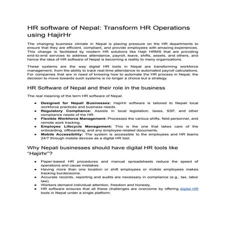 HR software of Nepal: Transform HR Operations using Hajirhr | PDF