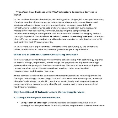 Transform Your Business with IT Infrastructure Consulting Services in HEX64.docx