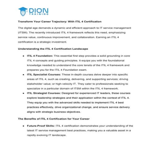 Transform Your Career Trajectory With ITIL 4 Certification.