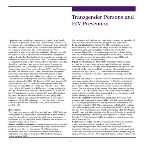 Transgender Persons And HIV Prevention