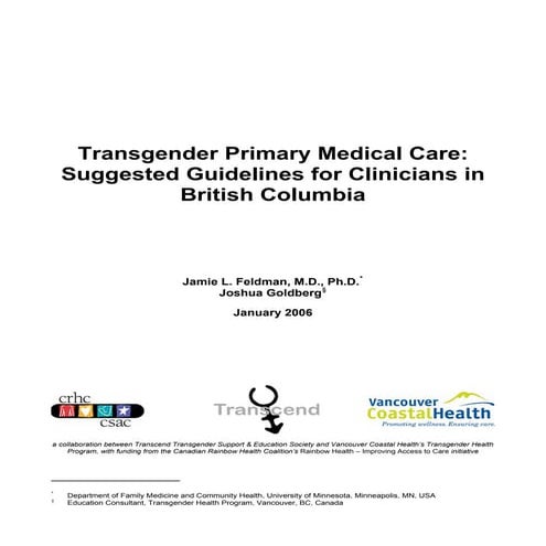 Transgender Primary Medical Care   Suggested Guidelines For Clinicians in Bri...