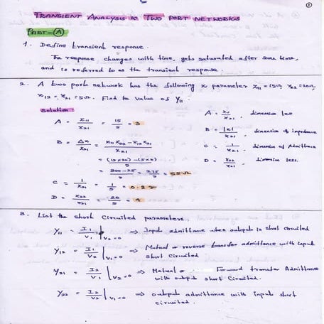 Biomedical Circuits & Networks - Transient Analysis and Two Port Networks
