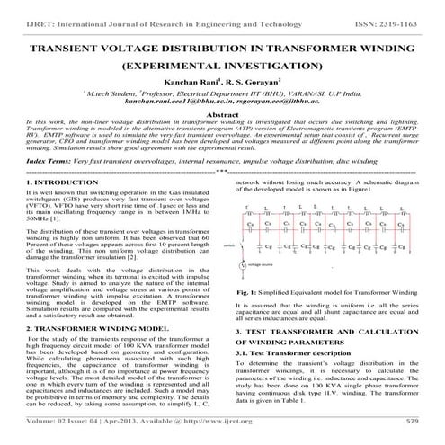 Transient voltage distribution in transformer winding (experimental investiga...