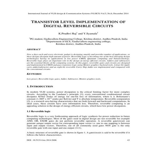 Transistor level implementation of digital reversible circuits
