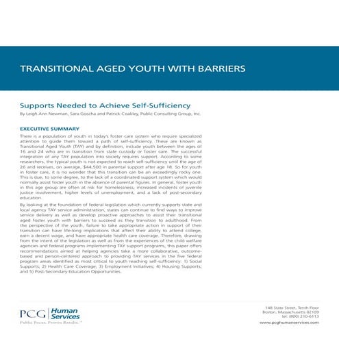 PCG Human Services White Paper - Transitional Aged Youth Need Supports to Ach...