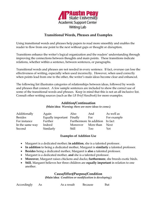 the three transition types transitional sentences