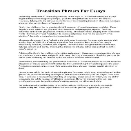 Transition Phrases For Essays