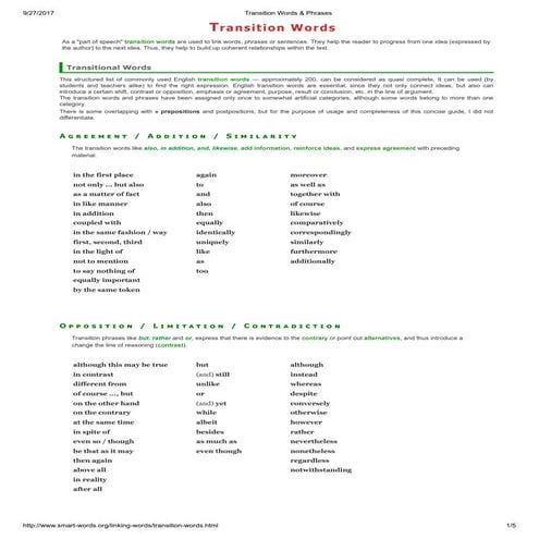 Transition strong words