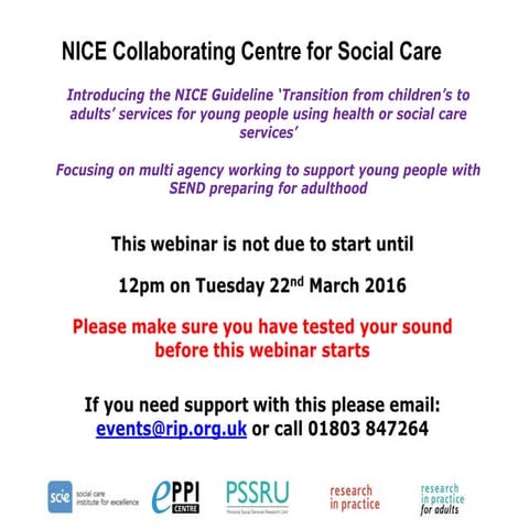 NICE guideline "Transition from children's to adults' services", including li...