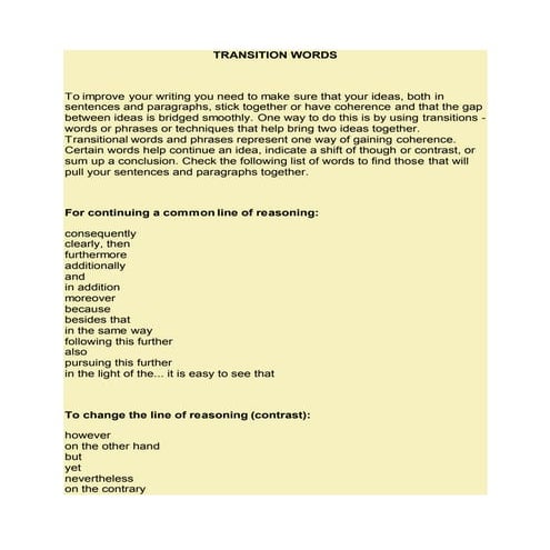 Transition words