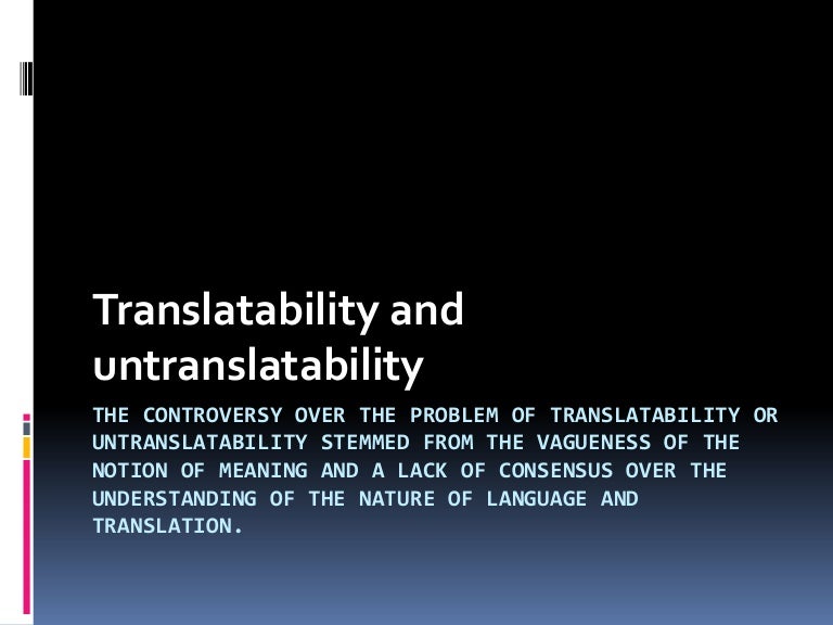 Translatability Vs | Translatability vs untranslatability A Relevance ...