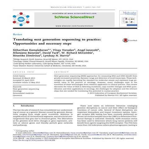Translating next generation sequencing to practice