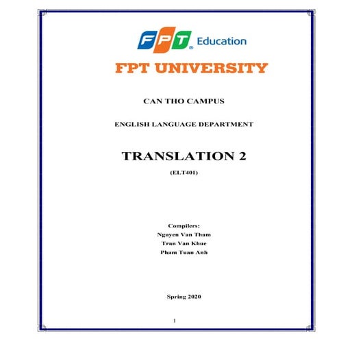 TRANSLATION ELT401 BOOK of FPT university