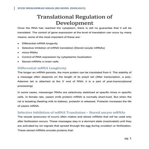 Translational Regulation of Development
