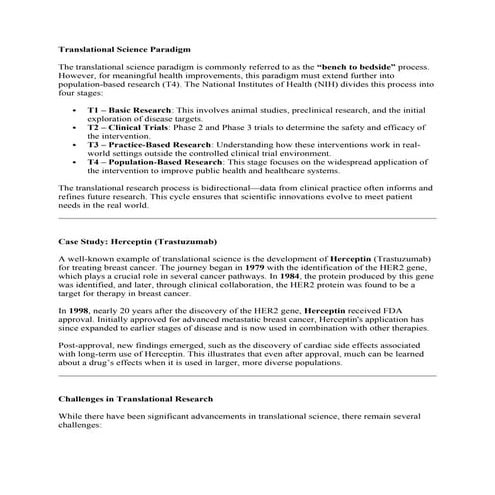 Translational Science Paradigm lecture for masters student | DOCX
