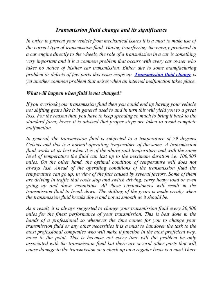 Transmission fluid change and its significance