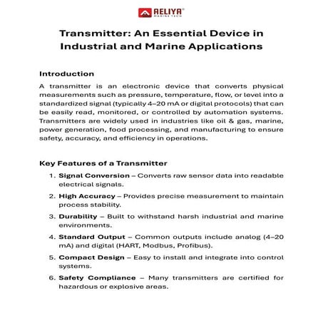 Transmitter: An Essential Device in Industrial and Marine Applications