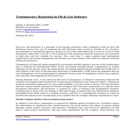 Transparency reporting in oil and gas industry