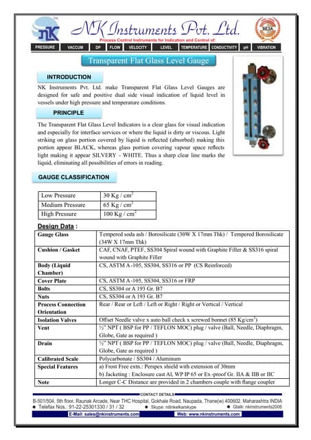 Reflex Level Gauge with Isolation Valves | PDF