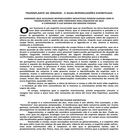 Transplante de órgãos   e suas repercussões espirituais