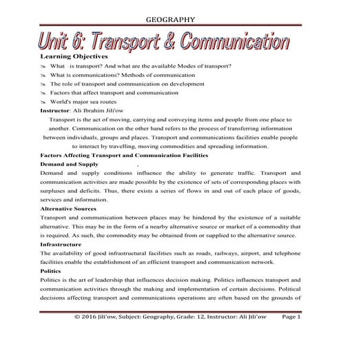 Transport and communication