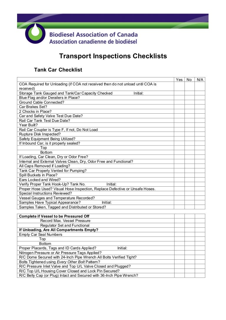 Transportation checklist