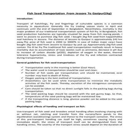 Transportation of 2kg fish seed from jessore to gazipur