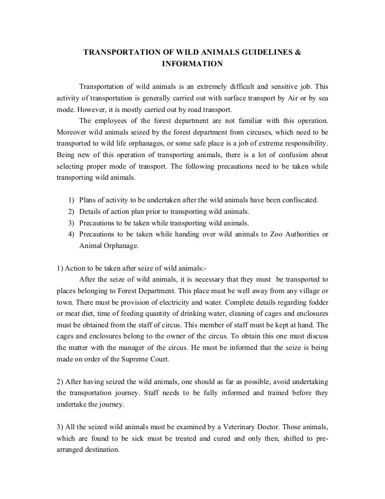 transportation of wild animals guidelines