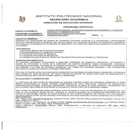 Transporte ferroviario Ingenieria en Transporte (UPIICSA)