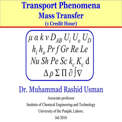 Transport phenomena-Mass Transfer 31-Jul-2016