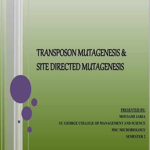 Transposon mutagenesis &amp; site directed mutagenesis