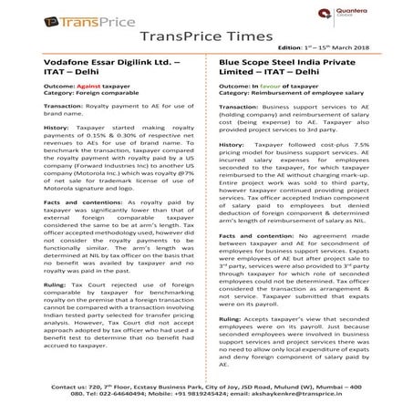 TransPrice Times 1st - 15th March 2018