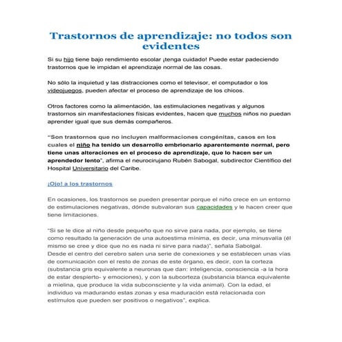 Trastornos de aprendizaje