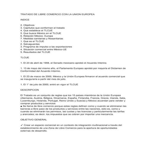 Tratado de libre comercio con la union europea | DOCX