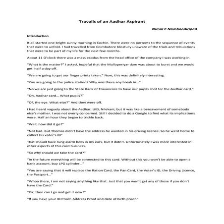 Travails of an Aadhar Aspirant