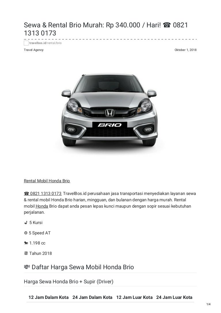 Rental Sewa Mobil Honda Brio Murah 0821 1313 0173 Travelbos Id