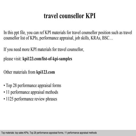 Travel counsellor kpi