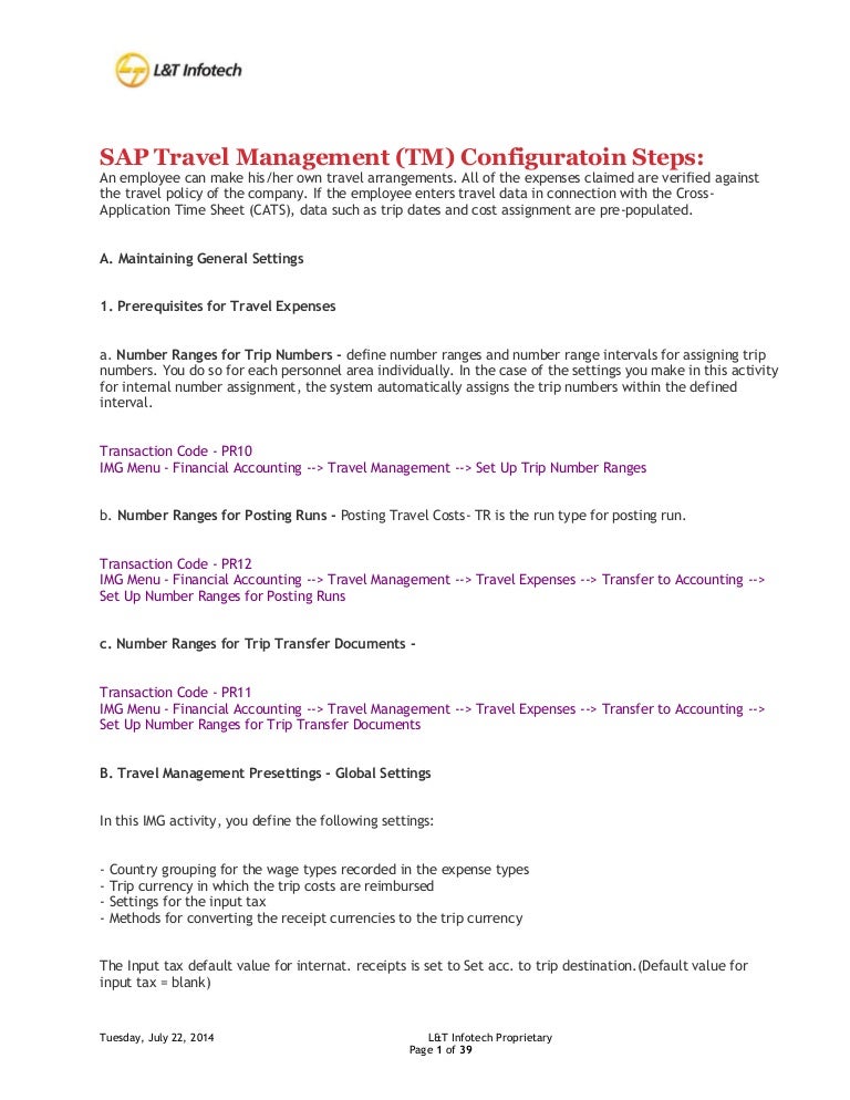 travel management configuration steps