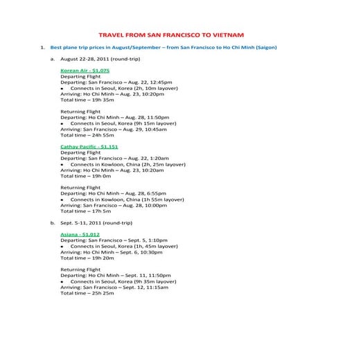 Travel plan from San francisco to Vietnam