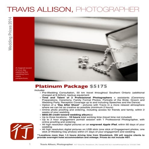 Travis Allison, Photographer - Wedding Photography prices/rates