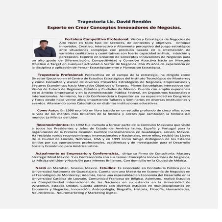 Trayectoria Profesional David Rendón Velarde. Autor del Libro La ...
