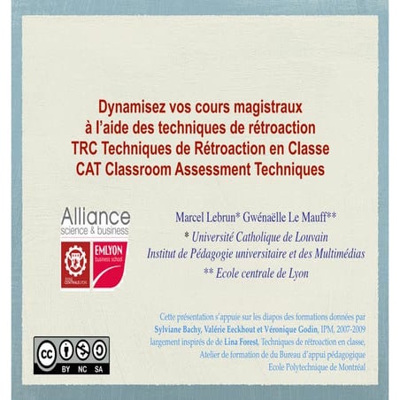 Dynamisez vos cours magistraux  à l’aide des techniques de rétroaction  : TRC...