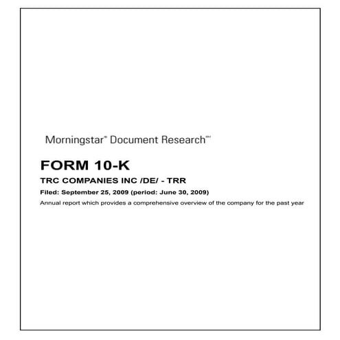 Q3 2009 Earning Report of Trc Companies Inc.