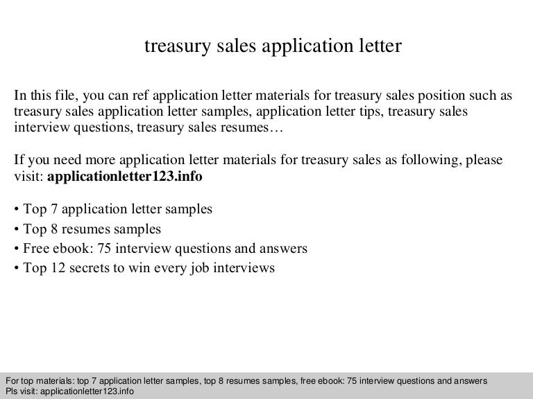 Treasury Sales Application Letter