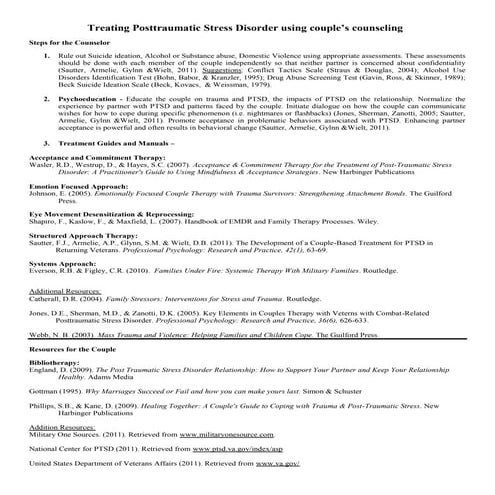 Treating Posttraumatic Stress Disorder Using Couples Counseling Handout