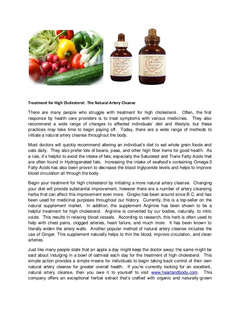 Treatment for high cholesterol the natural artery cleanse