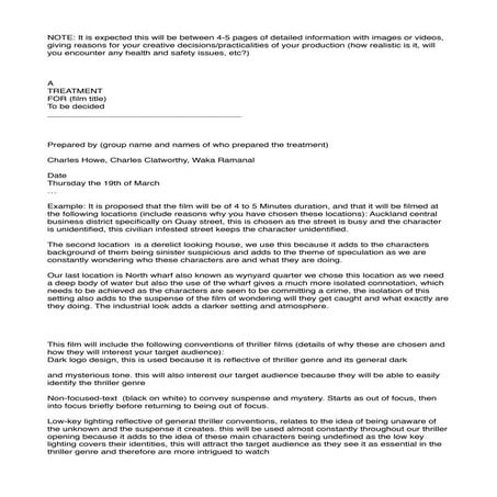 Treatment for thriller opening as media