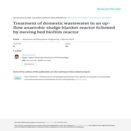 Treatment of domestic wastewater in an up flow anaerobic sludge